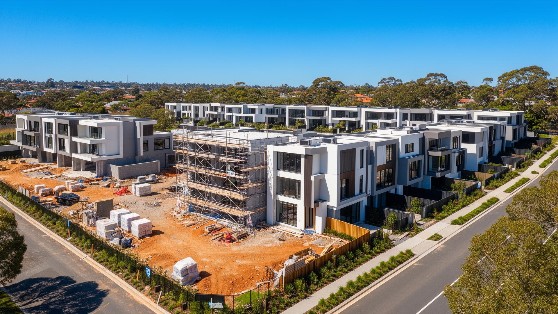 Modern residential townhouse development under construction in Sydney